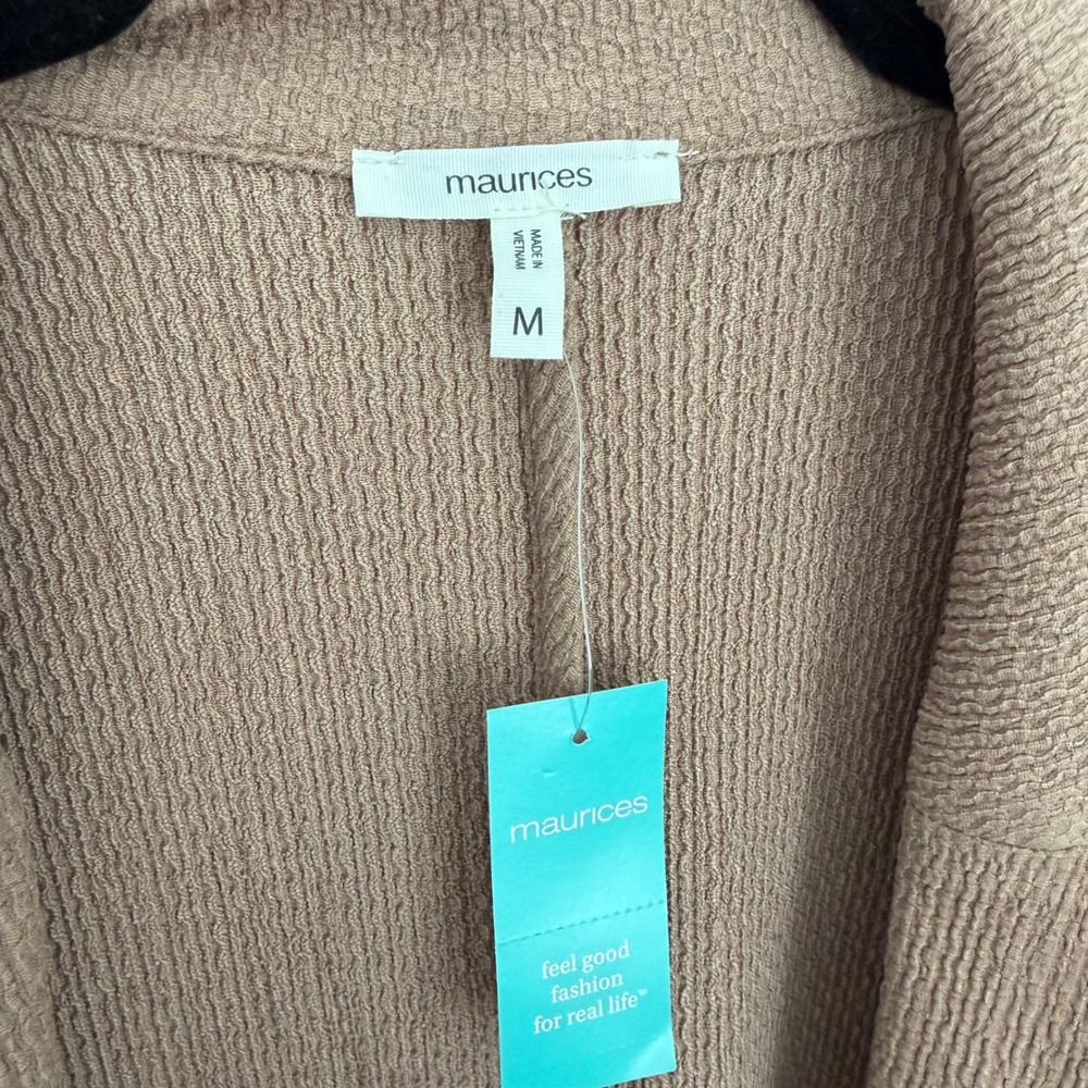 Maurices Womens Tan Brown Textured Open Front Cuffed Sleeve Blazer Size M NWT - Picture 2 of 6